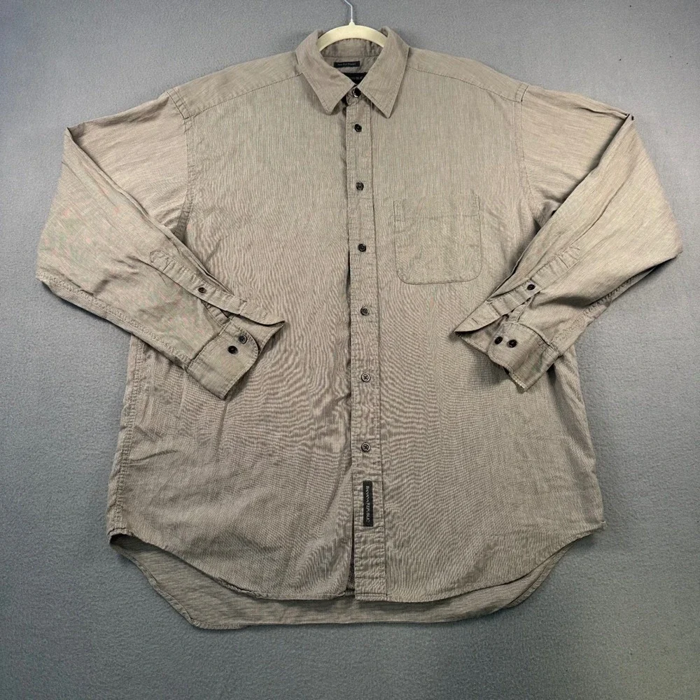 Banana Republic Mens Large Khaki Two Ply Cotton Long Sleeve Button Down Shirt